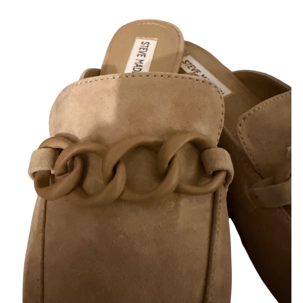 Steve Madden Forte Tan Suede Chain Link Mules Women 8.5 Pointed Toe Flat Loafers - Picture 9 of 11